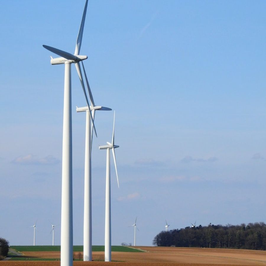 a row of wind turbines