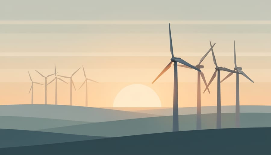 New wind turbine spinning at sunset after repowering
